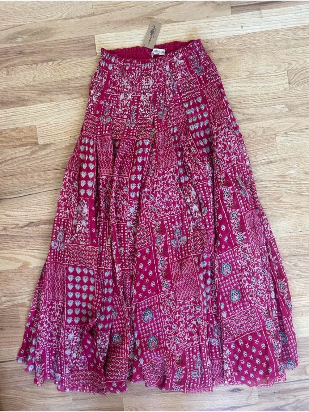 NATURAL LIFE Pink Patchwork Boho Maxi Skirt